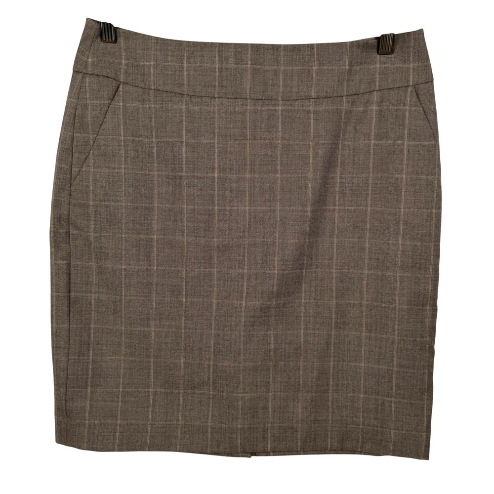 Banana Republic Pencil Skirt Womens 8 Brown Plaid Wool Blend Lined 620501-00